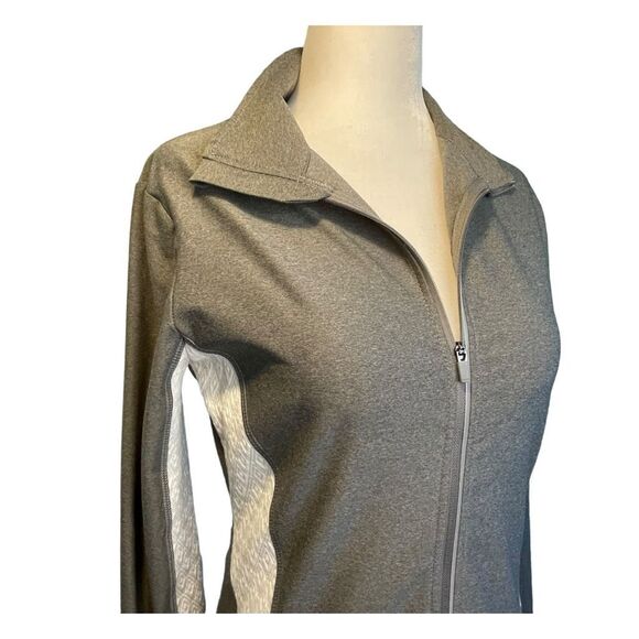 Balanced Collection Track Jacket Gray Ivory Argyle Stretch Knit Full Zip S - Picture 2 of 7